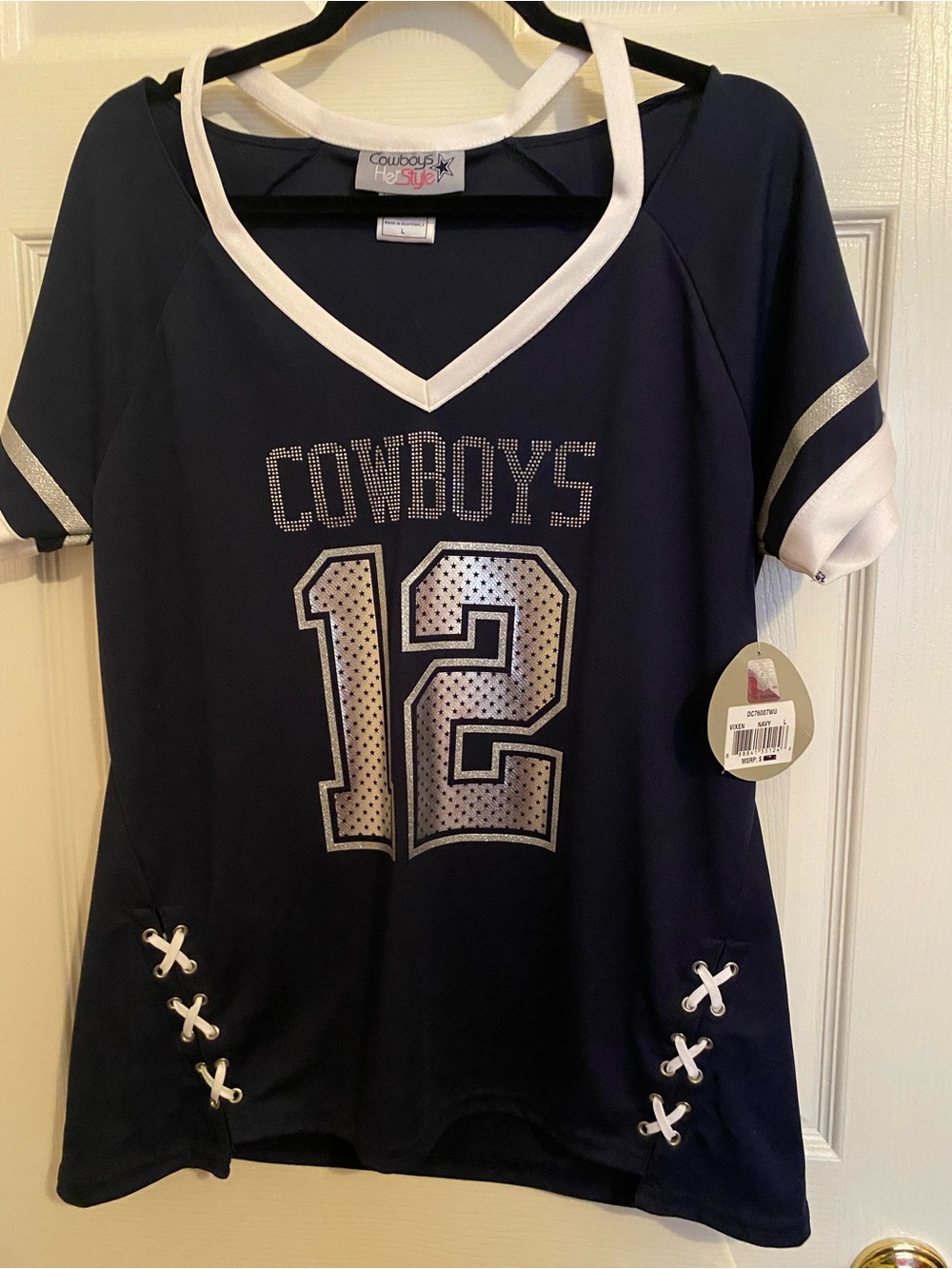 Dallas Cowboys Cheerleaders Cowboys Her Style Jersey Top Navy Blue L Large NWT